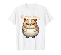 Gato Gordo Gracioso Cuerpo de Invierno No Estoy Contento Camiseta gráfica económica, Hombre, Blanco, XL