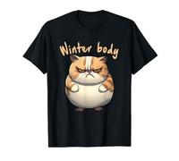 Gato Gordo Gracioso Cuerpo de Invierno No Estoy Contento Camiseta gráfica económica, Hombre, Negro, S