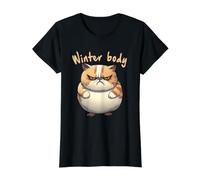 Gato Gordo Gracioso Cuerpo de Invierno No Estoy Contento Camiseta gráfica económica, Mujer, Negro, L