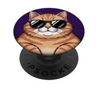 Gato Gordo Naranja Divertido con Gafas de Sol Amantes de los Gatos PopSockets PopGrip Adhesivo