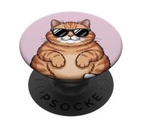 Gato Gordo Naranja Divertido con Gafas de Sol Amantes de los Gatos PopSockets PopGrip Adhesivo