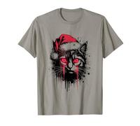 Gato gótico de Navidad Grunge Horror Cat Santa Hat Witchy Xmas Camiseta