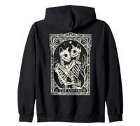Gato gótico Esqueleto Lovers Tarot Card Art Cat Lover Mujeres Sudadera con Capucha