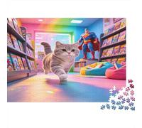 Gato Gris Bonito Puzzle de 1000 Piezas para Adultos Escena Colorida Tienda de Cómics Juego de Puzzle de Papel Relax Decoración Regalo Familiar 52x38cm/1000pcs