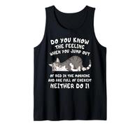 Gato Gris Cansado con Frase Divertida de la mañana Camiseta sin Mangas