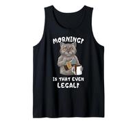Gato Gris Divertido Café Mañana Humor Camiseta sin Mangas