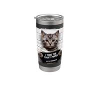 Gato Gris Divertido Mugshot Rompí el papel higiénico Humor Vaso térmico de acero inoxidable de doble pared