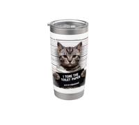 Gato Gris Divertido Mugshot Rompí el papel higiénico Humor Vaso térmico de acero inoxidable de doble pared