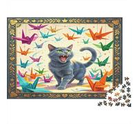 Gato Gris Puzzle de 1000 Piezas Puzzle para Adultos Papel Escena de Origami Colorido Juego de Puzzle 1000 Piezas Relajación Hogar Regalo 38x26cm/1000pcs