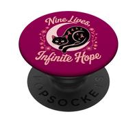 Gato Halloween 9 Vidas Lazos Rosas Cáncer Mama PopSockets PopGrip Adhesivo