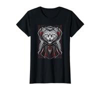 Gato Halloween Drácula Vampiro Camiseta gráfica económica, Mujer, Negro, L
