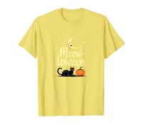 Gato Halloween Miau-loween Calabaza Luna Estrellas Espeluznante Diversión Camiseta, Hombre, Limón, S
