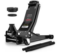 Gato hidráulico 3T - plano 75 - 505 mm con 2 almohadillas de goma - Gato hidráulico profesional para coches y SUV - Elevador resistente con ruedas de 360° (negro)