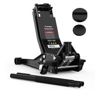 Gato hidráulico de 3T - Gato de ruedas plano con 2X almohadilla de goma y doble pistón - Quicklift desde 75 mm de altura de elevación - para coche, auto y SUV - hasta 3 toneladas de capacidad - gato