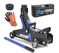 Gato hidráulico de Carretilla 2T (2 toneladas), 140-310 mm + Almohadilla de Goma + Guantes + maletín. Ideal para Cambio de neumáticos en turismos, SUV y vehículos Todoterreno