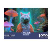 Gato Hongos Fantásticos Puzzle de 1000 Piezas Puzzle para Adultos Escena Nocturna Relajación Decoración Regalo 38x26cm/1000pcs
