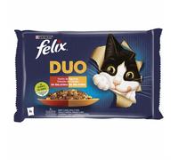 FELIX Fantastic DUO Festín de Sabores en Gelatina - Alimento Húmedo Completo para Gatos Adultos Combinación de Carnes (Pollo y Riñón, Pavo e Hígado, Cordero y Buey, Buey y Aves)