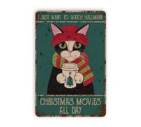 Gato I Just Want to Watch Christmas Movies Vintage Metal Tin Signs, Funny Wall Decor Retro Art Tin Sign Classic Home Farm Decoraciones Novedosos regalos para Bar Pub Cafe Living Room Metal Poster 8x12