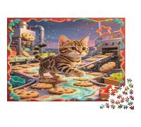 Gato Ilustrado Fábrica de Galletas Puzzle de 1000 Piezas para Adultos Papel Juego de Puzzle 1000 Piezas Escena Fantástica Relajación Familia Regalo 70x50cm/1000pcs