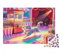 Gato Ilustrado Parque de Atracciones Puzzle de 1000 Piezas Papel para Adultos Escena Dulce Juego de Puzzle 1000 Piezas Familia Regalo 38x26cm/1000pcs