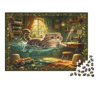 Gato Ilustrado Puzzle para Adultos Puzzle de 1000 Piezas Papel Sala de Costura Relajante Juego de Puzzle 1000 Piezas Familiar Decoración Regalo 52x38cm/1000pcs