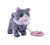 Gato Interactivo de Peluche con Correa Mascota Electrónica Que Camina Y Gato con Función de Grabación Adecuado para Juego Educativo Decoració, Gris