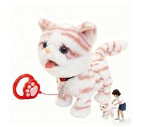 Gato Interactivo Parlante Que Canta y Baila, con Correa para Pasear, Imita Lo Que Dices, Control por Toque y Voz, Mueve la Cabeza y la Cola, Peluche Eléctrico para Niños (A Raya Stripes Red and White