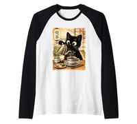 Gato japonés Anime café té Chino Kawaii Gatito Lindo Camiseta Manga Raglan