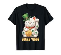 Gato japonés Chino de la Suerte Maneki Neko Día de San Patricio Suerte Camiseta