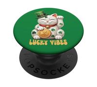 Gato japonés Chino de la Suerte Maneki Neko Día de San Patricio Suerte PopSockets PopGrip Adhesivo
