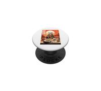 Gato japonés Comiendo Sushi Frente al Atardecer PopSockets PopGrip Adhesivo