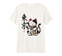 Gato japonés de la Suerte Maneki Neko, Tokyo Fortune Sumi-e Camiseta Premium