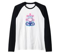 Gato japonés en Colores Brillantes para los Amantes de los Juegos Camiseta Manga Raglan