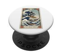Gato japonés navegando por la Gran Ola Fuera de la Carta del Tarot de Kanagawa PopSockets PopGrip Adhesivo