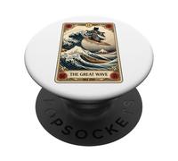Gato japonés navegando por la Gran Ola Fuera de la Carta del Tarot de Kanagawa PopSockets PopGrip Adhesivo
