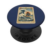 Gato japonés navegando por la Gran Ola Fuera de la Carta del Tarot de Kanagawa PopSockets PopGrip Adhesivo
