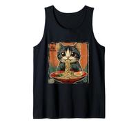 Gato japonés Ramen Fideos Anime Manga Kawaii Sweet Cat Camiseta sin Mangas