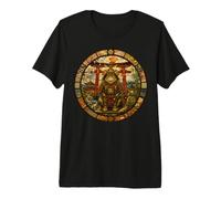 Gato japonés Samurai guardián Medieval vidriera Camiseta Premium