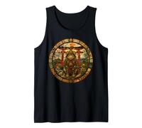 Gato japonés Samurai guardián Medieval vidriera Camiseta sin Mangas