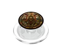 Gato japonés Samurai guardián Medieval vidriera PopSockets PopGrip para MagSafe