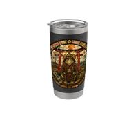 Gato japonés samurai guardián medieval vidriera Vaso térmico de acero inoxidable de doble pared