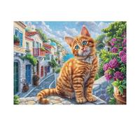 Gato Jengibre jardín de Flores Puzzles 500 Piezas Obra De Arte 3D Familiar Premium Rompecabezas para Adultos Aliviar Estrés Decoración Hogar Moderno DIY 500 PCS