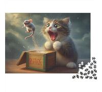 Gato Juguetón Puzzle de 1000 Piezas Papel Puzzle para Adultos Escena Interacción Ratón Decoración Hogar Regalo Familiar Relax 70x50cm/1000pcs