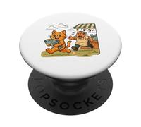 Gato juguetón roba pescado divertido vendedor persecución PopSockets PopGrip Adhesivo