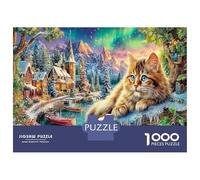 Gato Junto a cabaña de Lago Invernal 1000 Piezas - Set De Puzzle Arte estacional Premium, Cartón Resistente - DIY Super Divertido para La Familia, Decoración Bonita, Regalo De 70x50cm/1000pcs