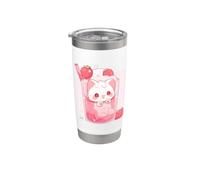 Gato Kawaii Chibi salpicando en leche de fresa dulce arte lindo Vaso térmico de acero inoxidable de doble pared