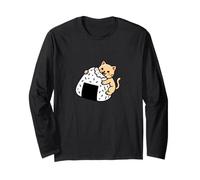 Gato Kawaii Comiendo Bola de Arroz Onigiri Neko Manga Larga