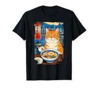 Gato Kawaii Comiendo Fideos Ramen Hong Kong Retro Arte Japonés Camiseta