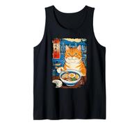 Gato Kawaii Comiendo Fideos Ramen Hong Kong Retro Arte Japonés Camiseta sin Mangas