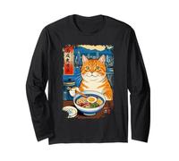 Gato Kawaii Comiendo Fideos Ramen Hong Kong Retro Arte Japonés Manga Larga